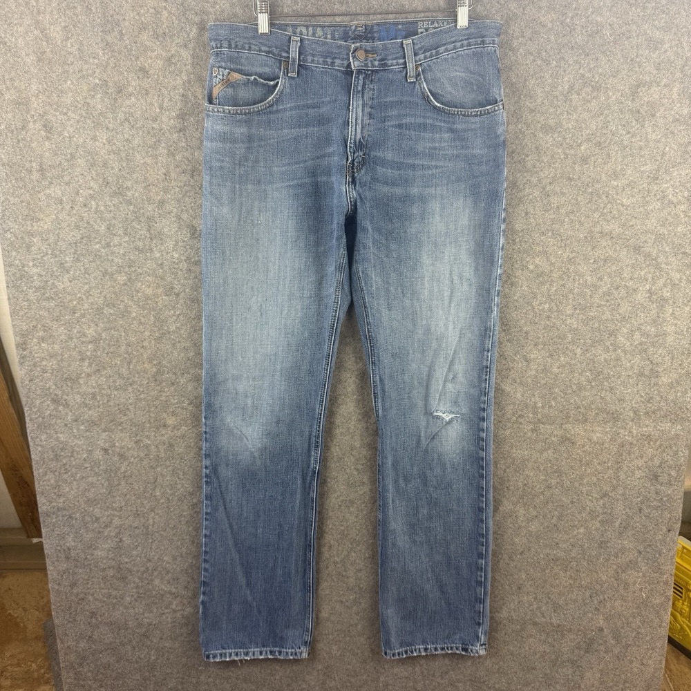 Ariat M2 Relaxed Boot Cut Jeans Mens 36x34 Blue Western Workwear Whiskered
